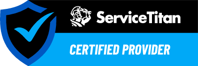 ServiceTitan Certified Provider logo with a shield, checkmark, and company name.