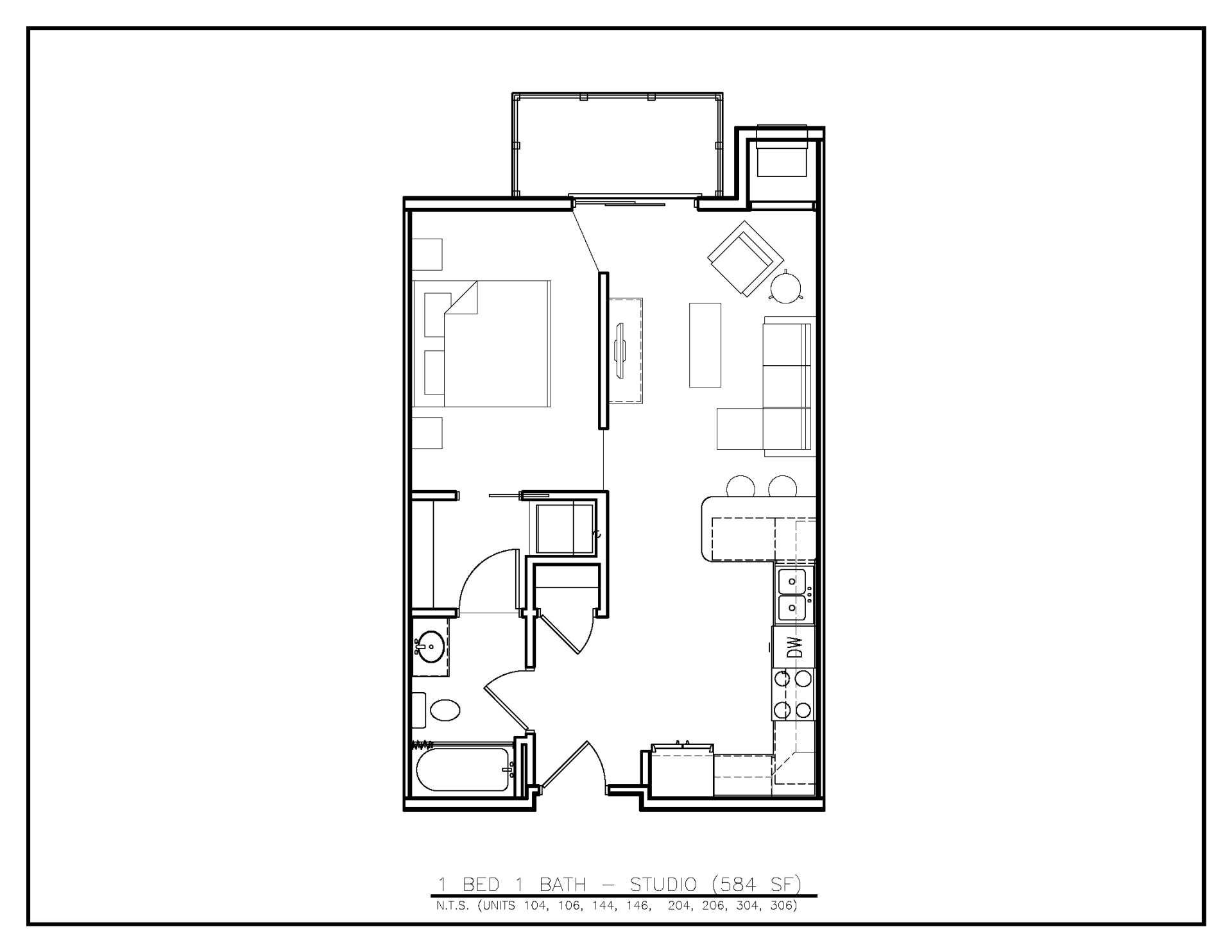 Floor Plan: 1 Bed · 1 Bath · Studio · 584 SF