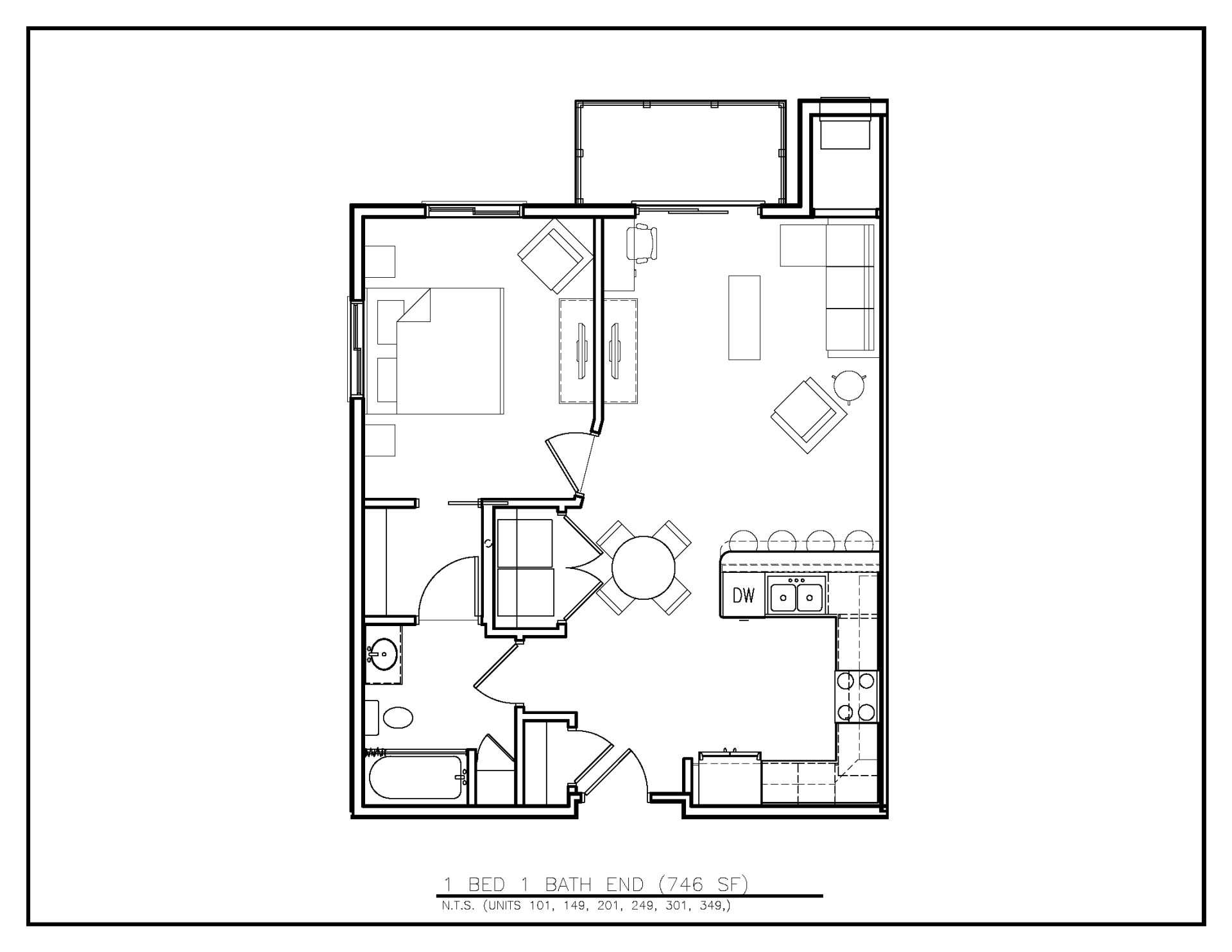 Floor Plan: 1 Bed · 1 Bath · 746 SF