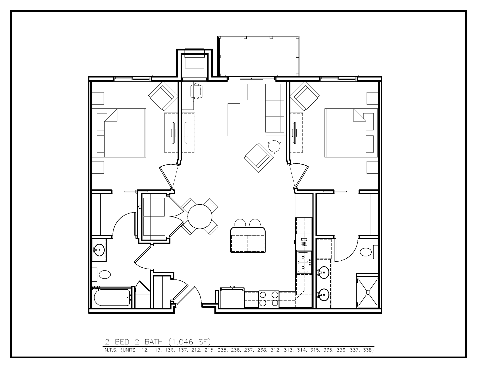 Floor Plan: 2 Bed · 2 Bath · 1,046 SF