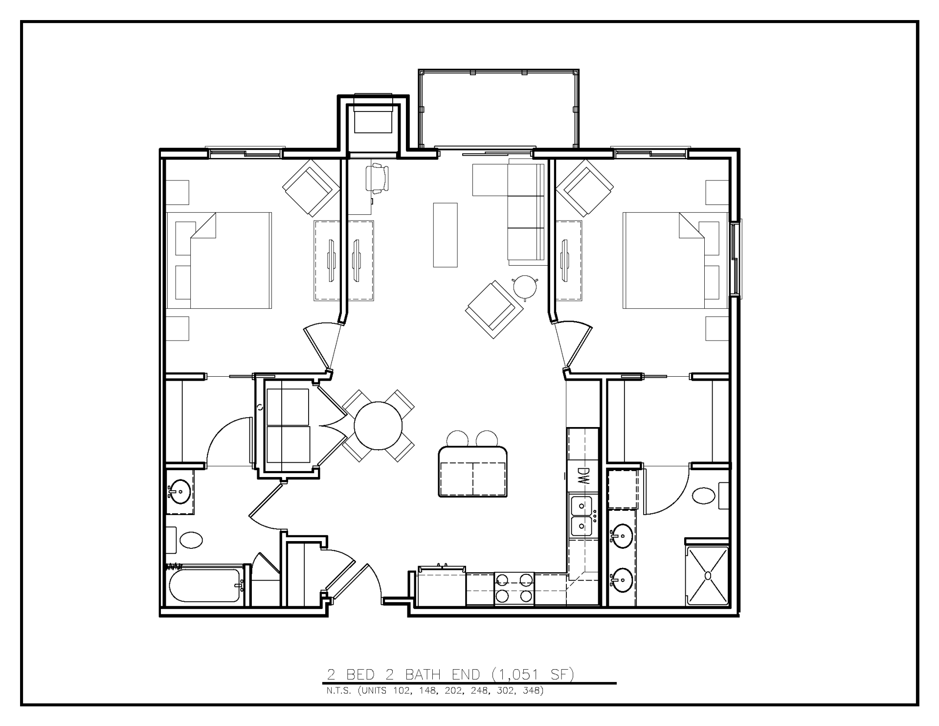 Floor Plan: 2 Bed · 2 Bath · 1,046 SF
