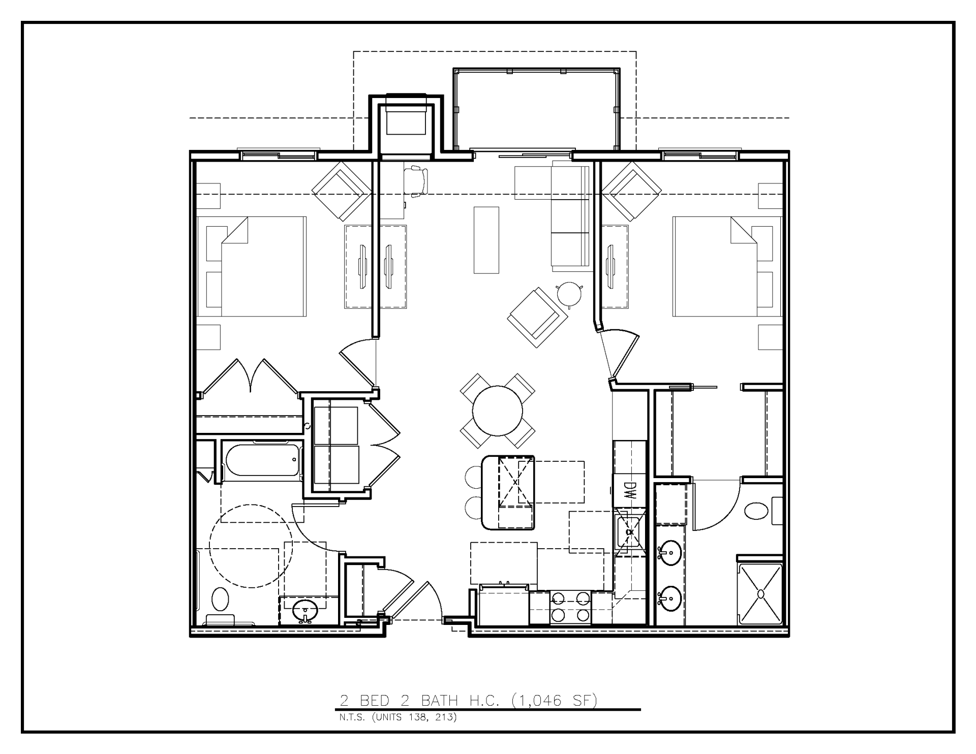 Floor Plan: 2 Bed · 2 Bath · 1,046 SF