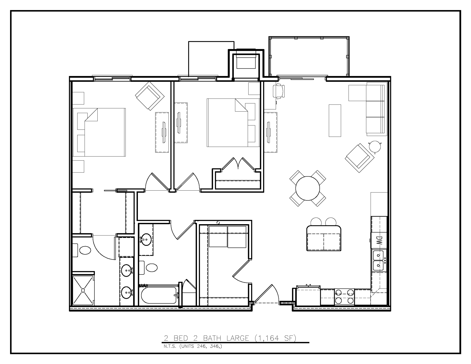 Floor Plan: 2 Bed · 2 Bath · 1,164 SF