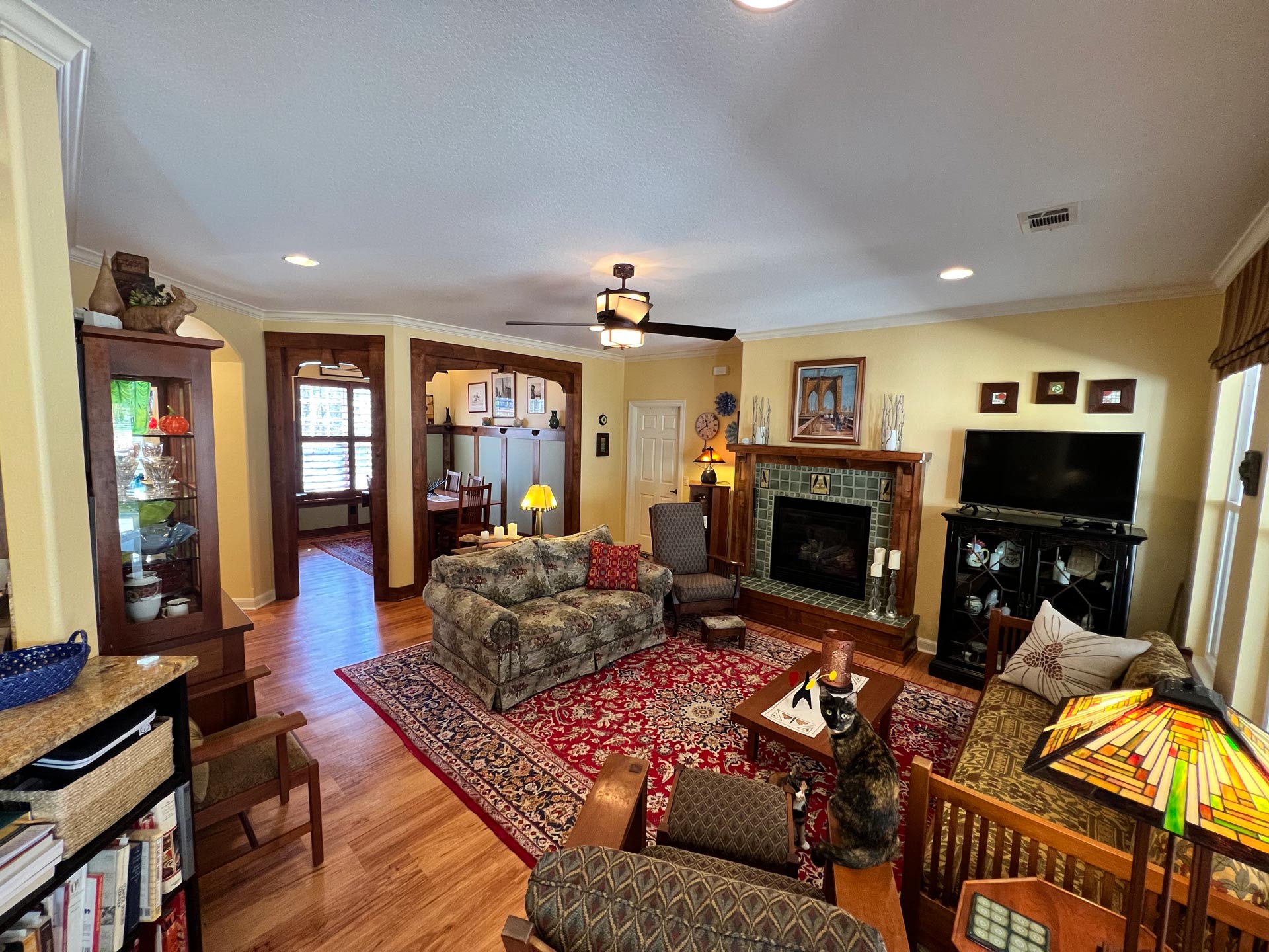 Hot Springs Village Living Room Remodel with hand-made custom mantle