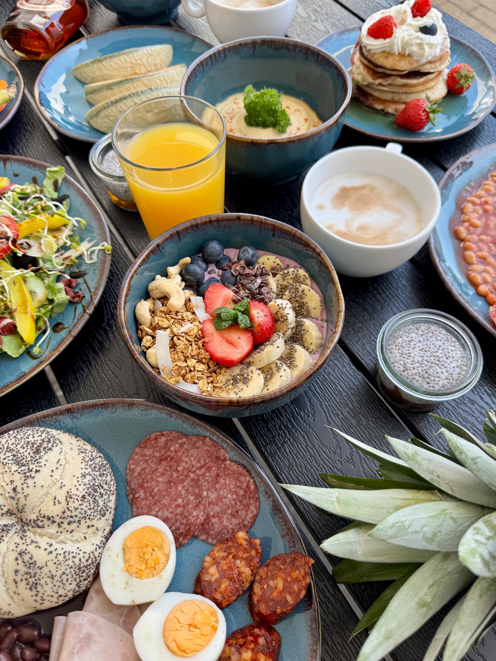 There are many different types of food on the table.