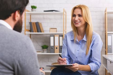 female psychologist with male client