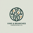 Logo for Vine & Branches Landscaping LLC, featuring intertwined vines and leaves within a circle.