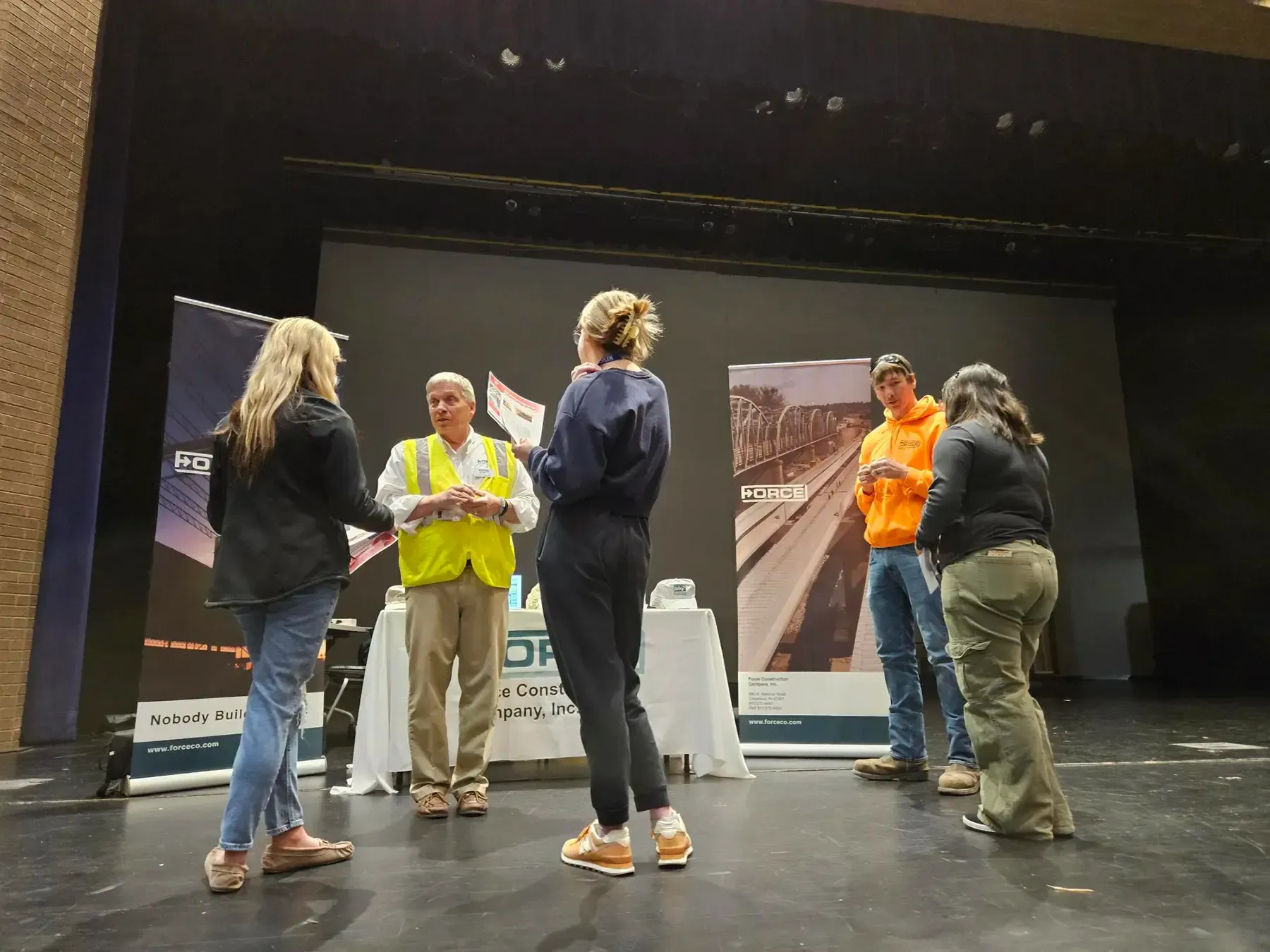 Dale Wernke and Devon Broadus with Force Construction speak with students