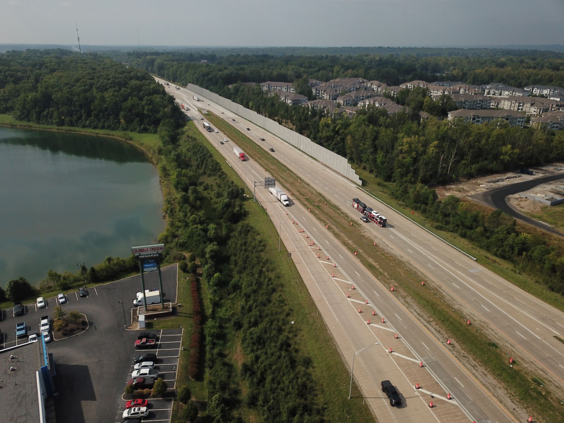 An aerial photo of the added travel lanes on I-65 in Bartholomew County, Indiana