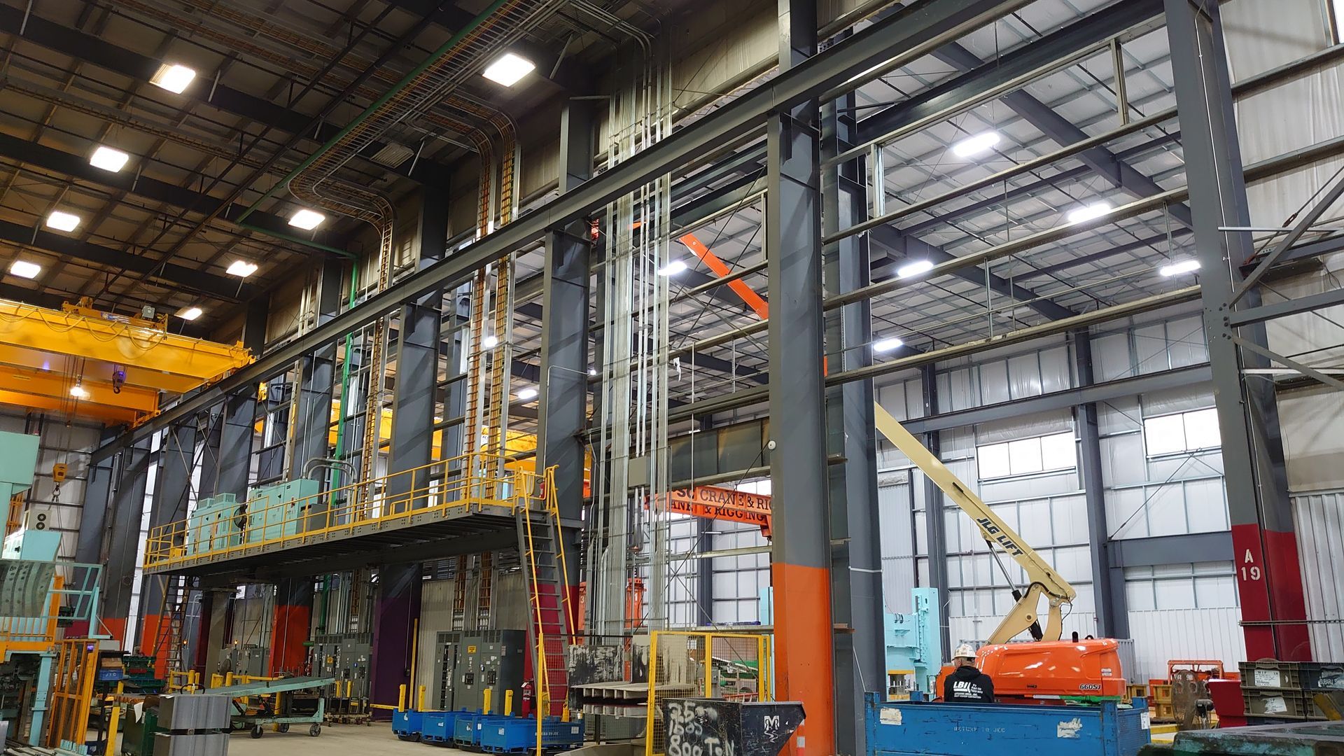 Photo showing the interior of the Austin Tri-Hawk high bay press area built by Force Construction.