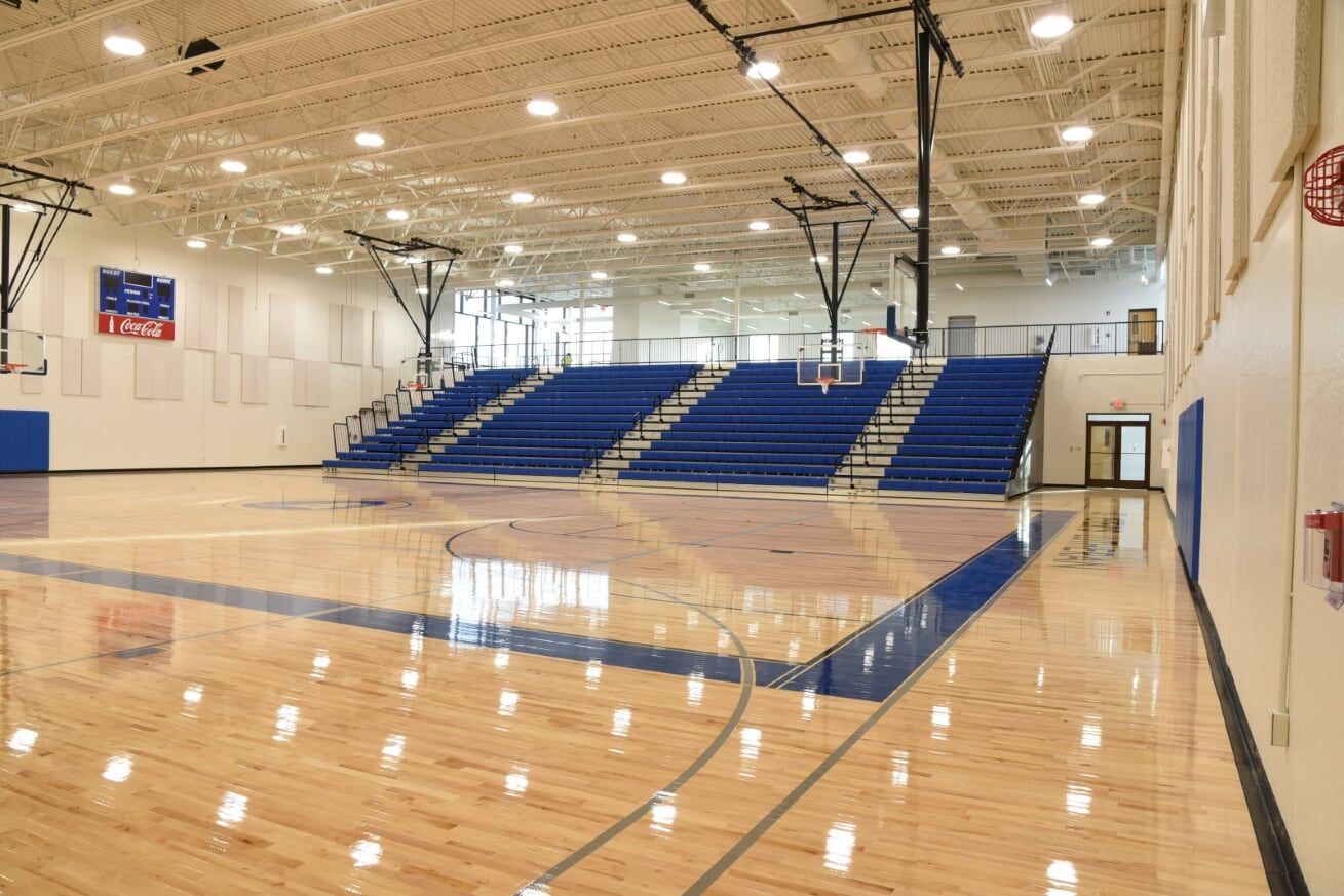 An interior view of the basketball courts at the St. Peters athletic facility.