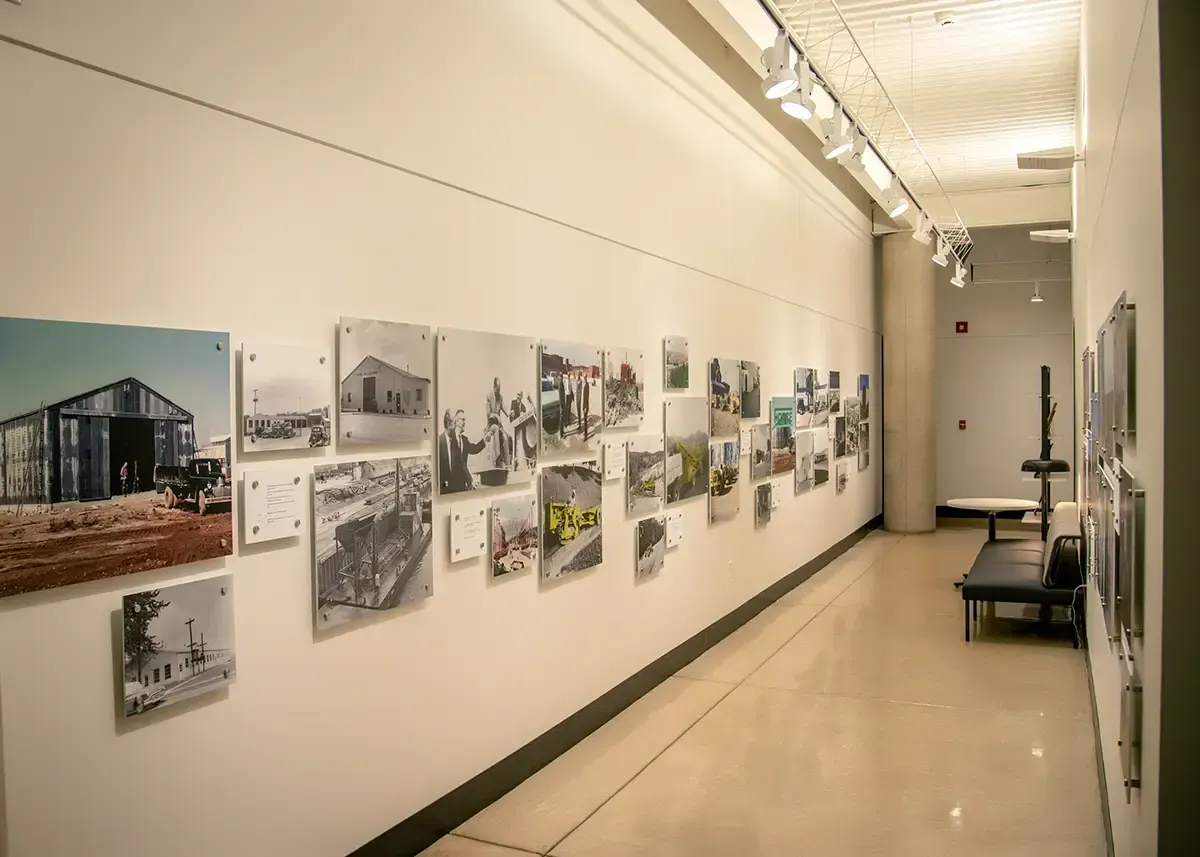 A photo of the history hallway at the Force Construction offices
