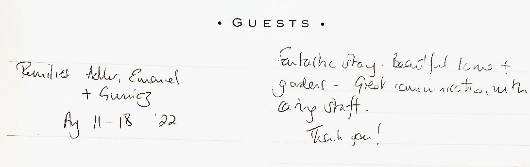 Guestbook entry from Osmund House