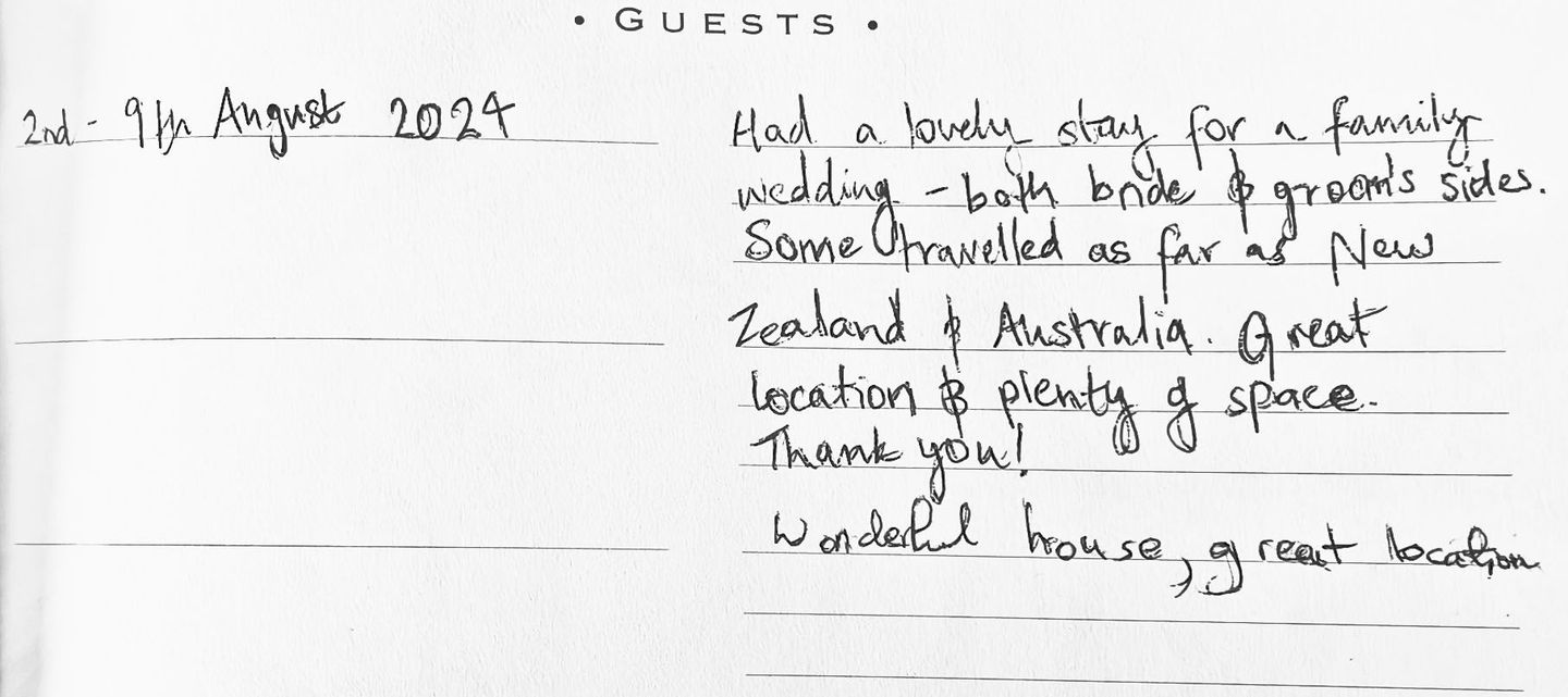 Guestbook entry from Osmund House