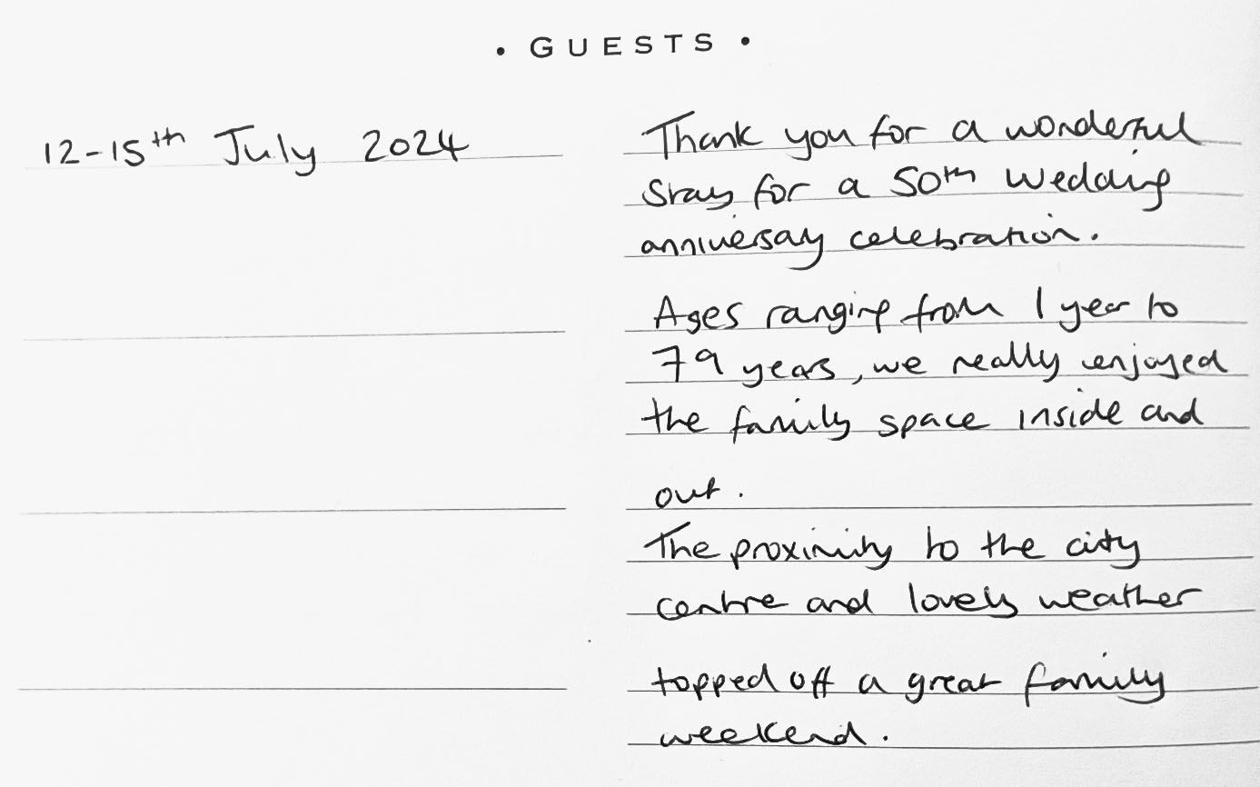 Guestbook entry from Osmund House