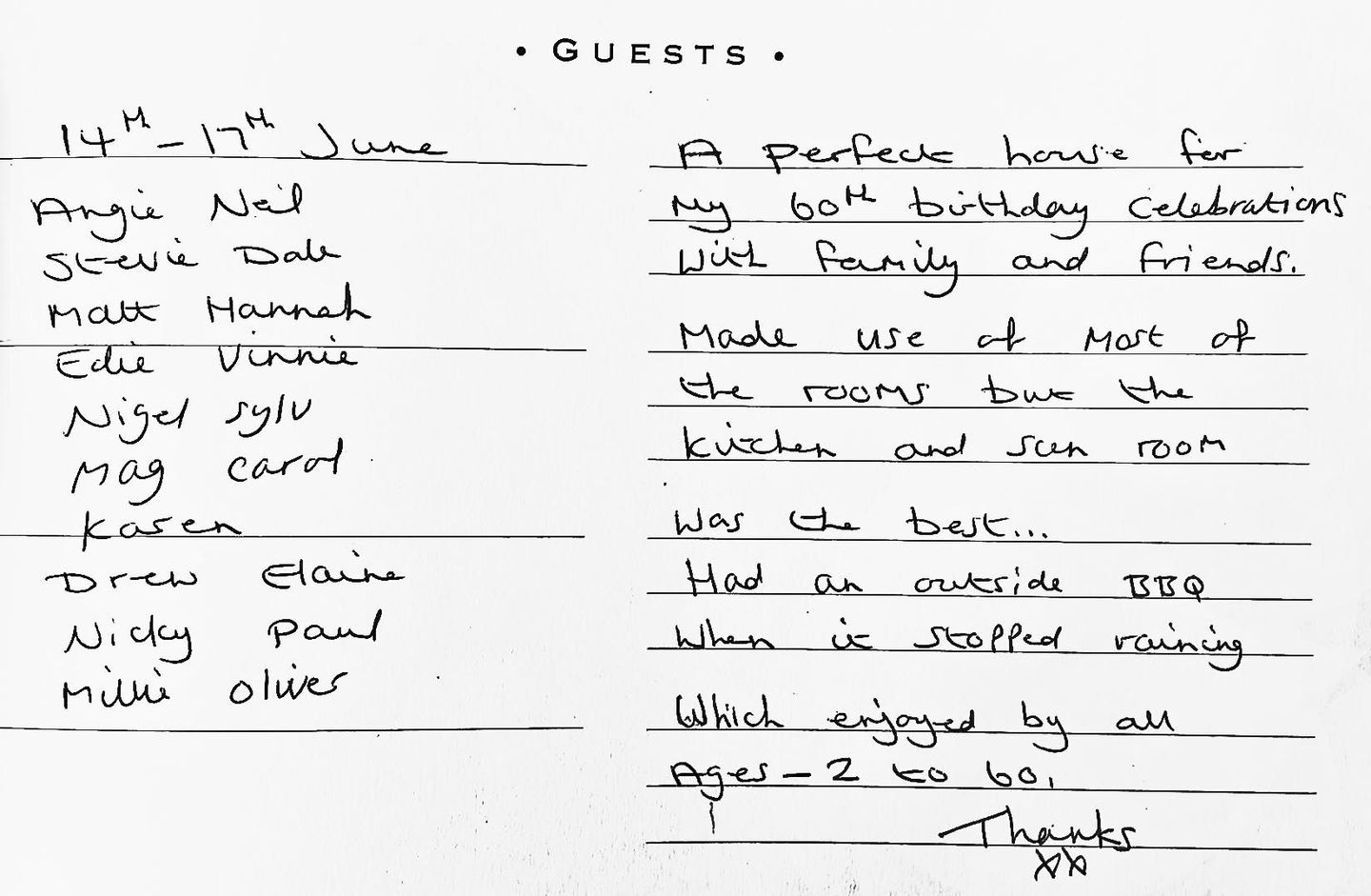 five star feedback from Osmund House, Salisbury.