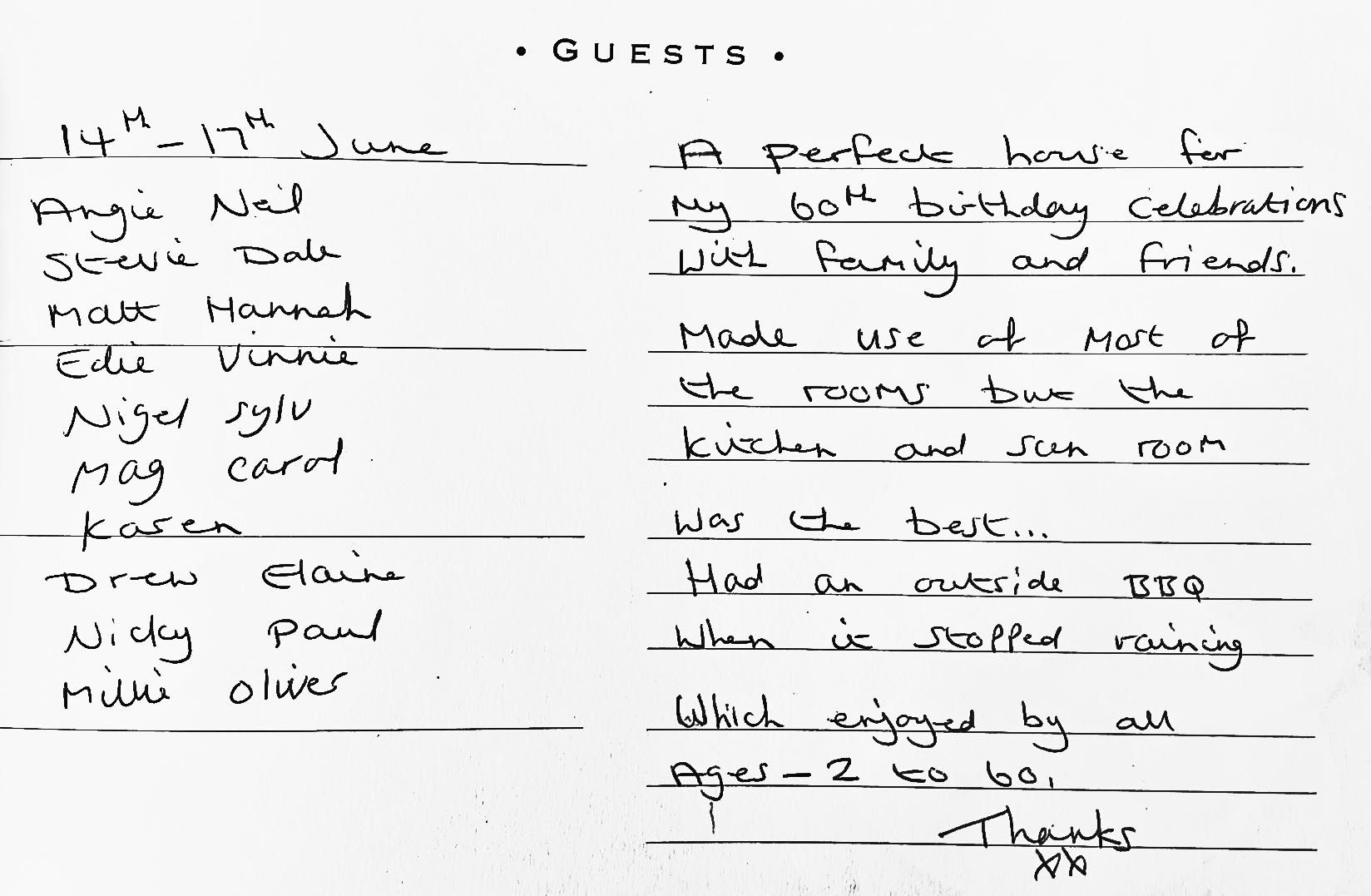 five star feedback from Osmund House, Salisbury.