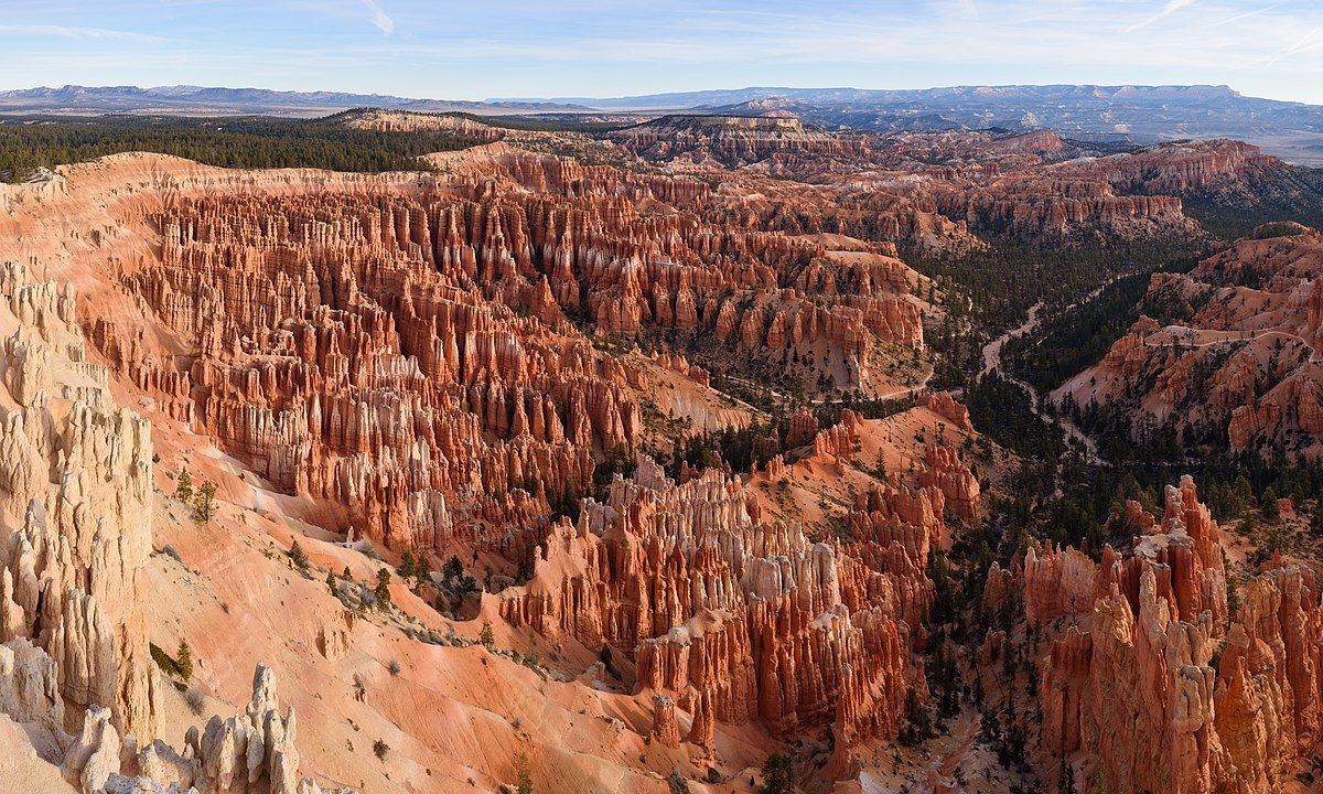 An aerial view of a canyon filled with rocks and trees.