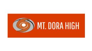 The logo for mt. dora high is orange and has a hurricane on it.
