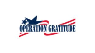 A logo for operation gratitude with an american flag and a star.