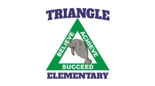 The logo for triangle elementary school shows a manatee in a green triangle.