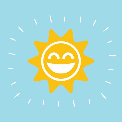 A sun with a smiling face on it on a blue background.