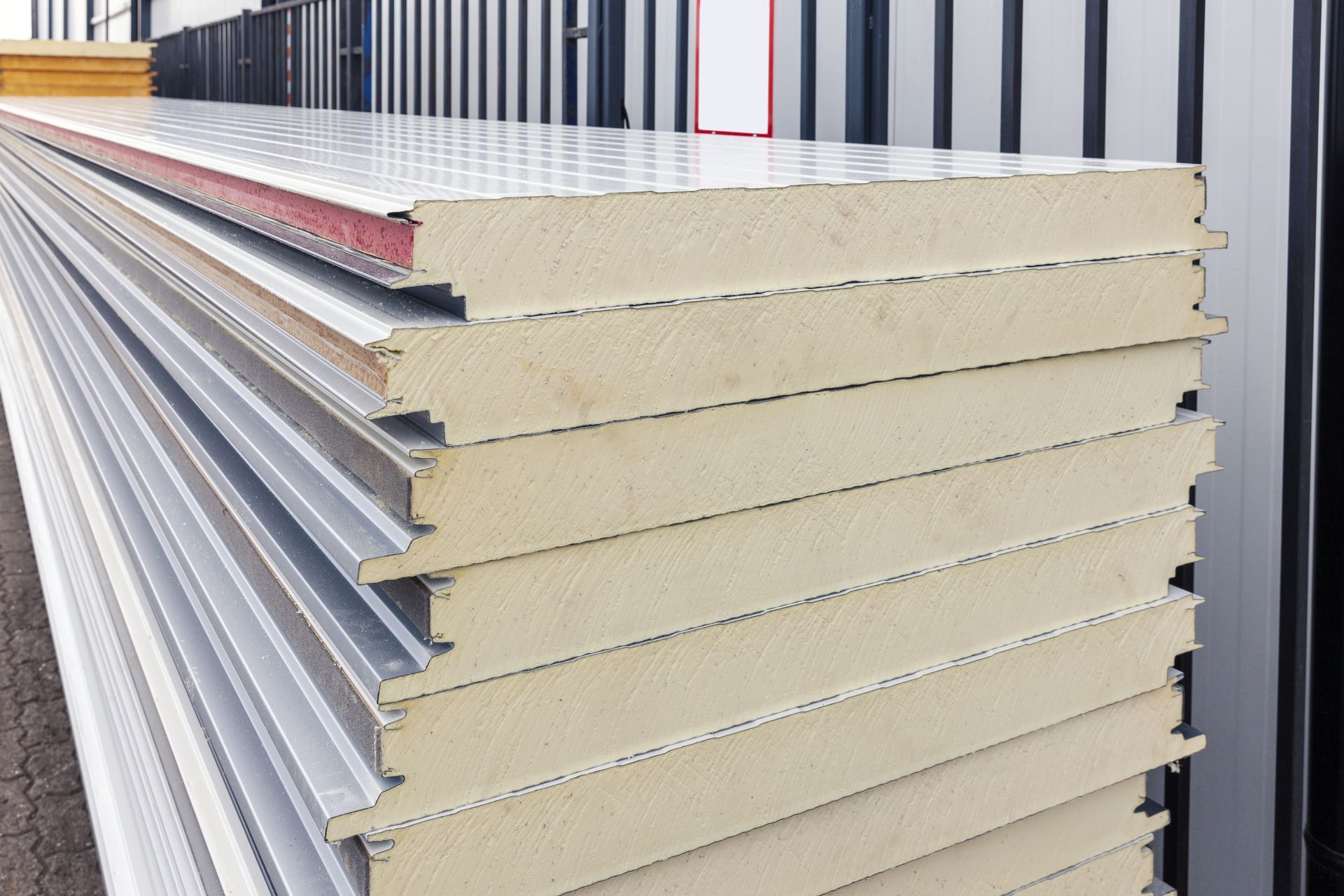 Close-up of insulation panels, from insulation panel builders on piles. Close-up of insulation panels, from insulation panel builders on piles.