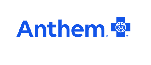 A blue anthem logo on a white background