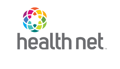 The health net logo has a rainbow colored circle in the middle.