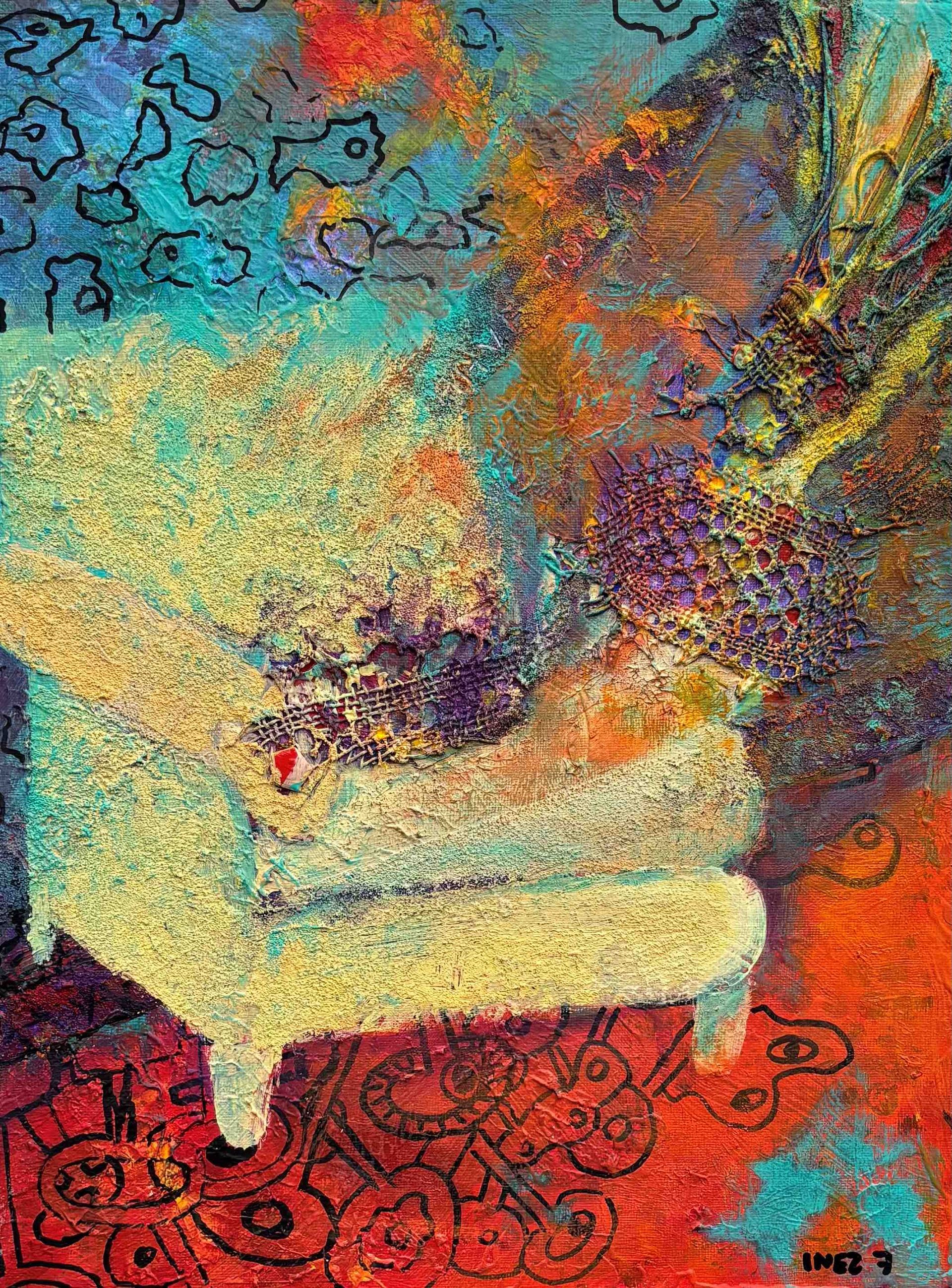 Abandoned, acrylic, painting, mixed media, original art by Inez