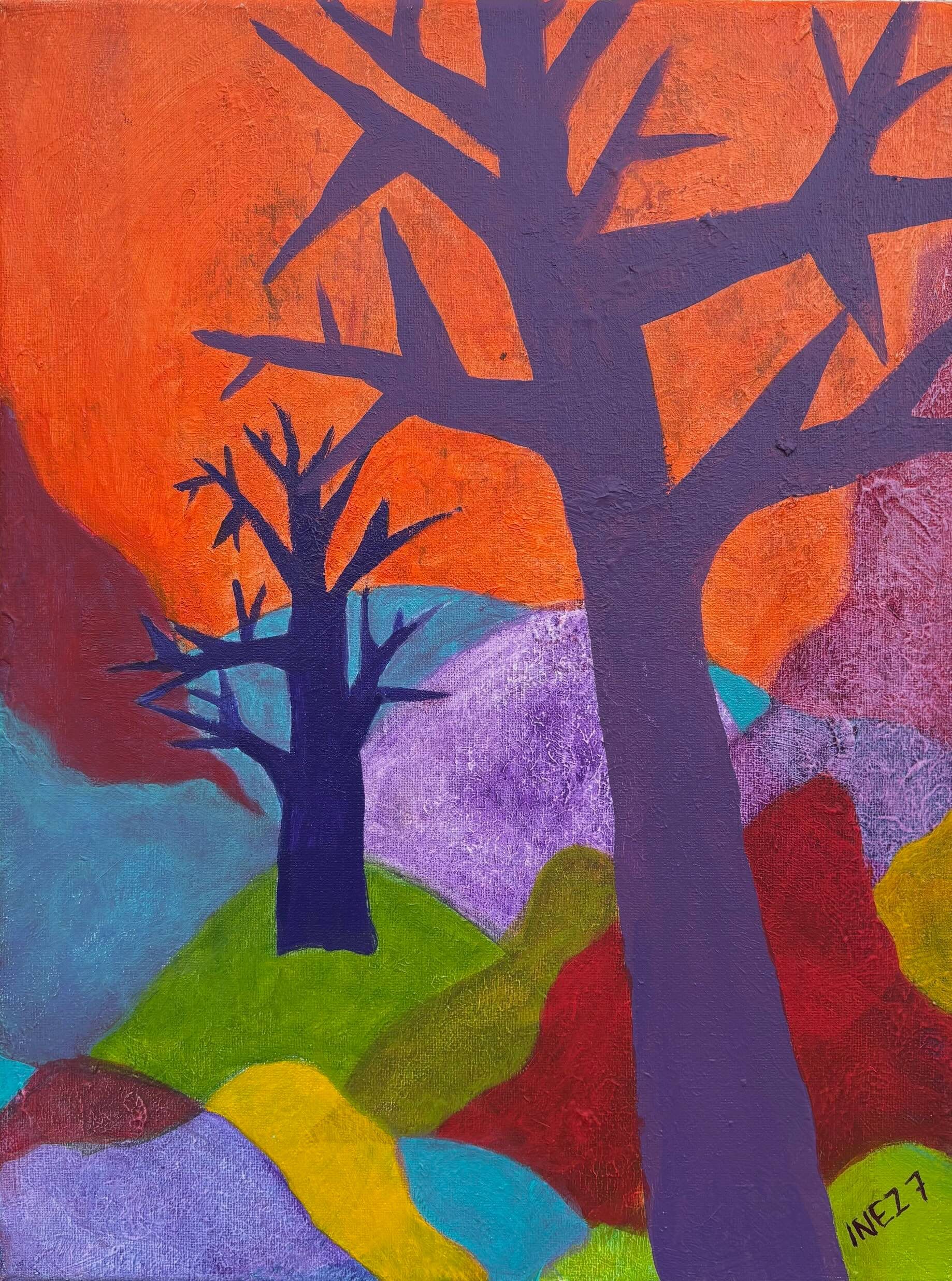 landscape, abstract, expressionism, Inez Sieben, fine art, orange and blue