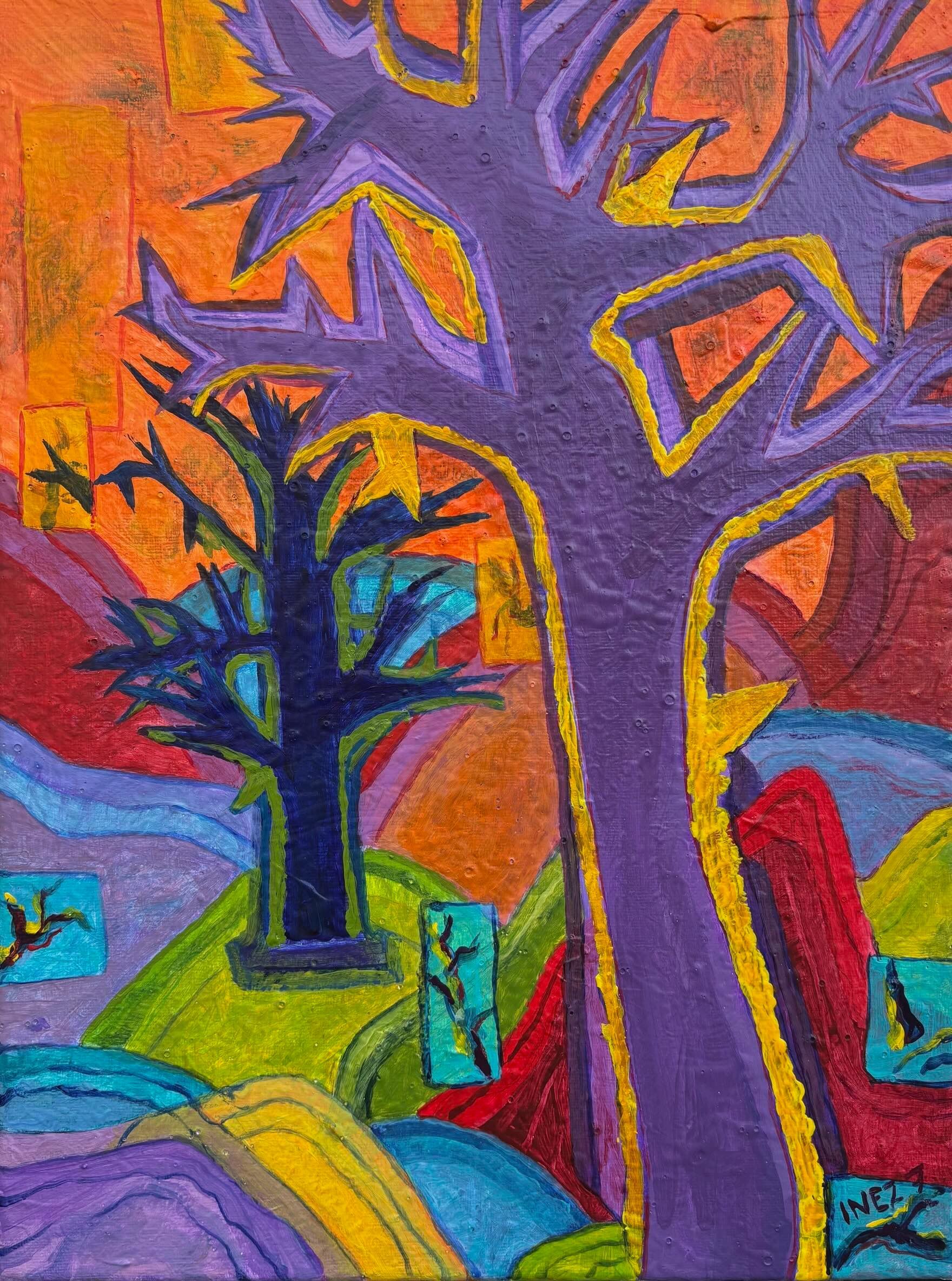 landscape, abstract, expressionism, Inez Sieben, fine art, orange and blue