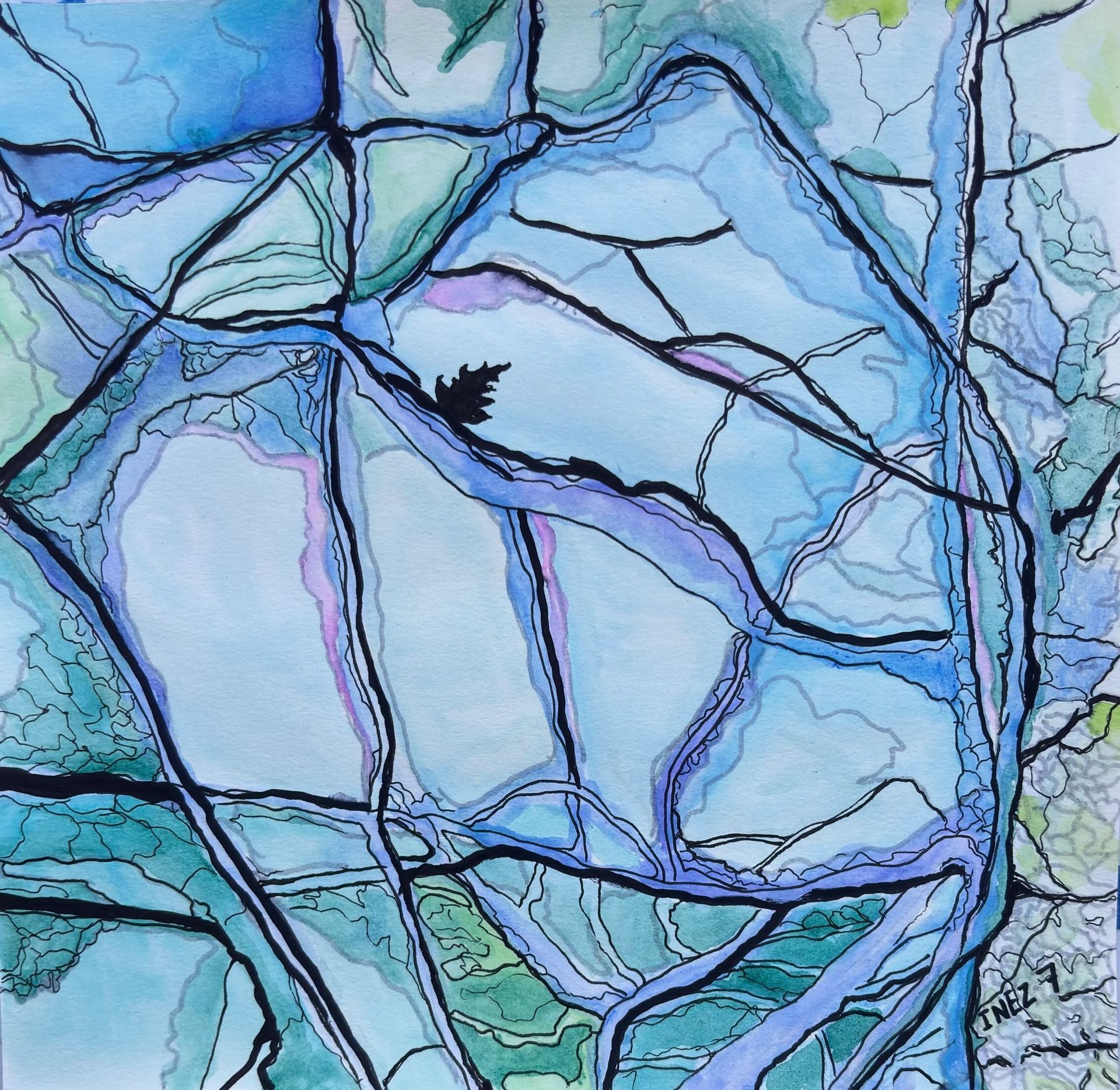 winter, snow, painting, watercolor, small art, inez sieben