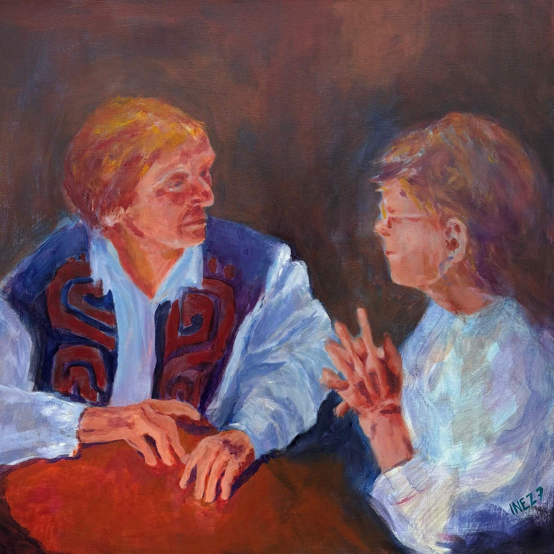 acrylic, portrait, painting, unique art, fine art by Inez, original art for sale