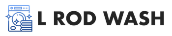 A logo for l rod wash with a picture of a washing machine.