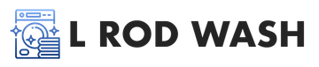 A logo for l rod wash with a picture of a washing machine.