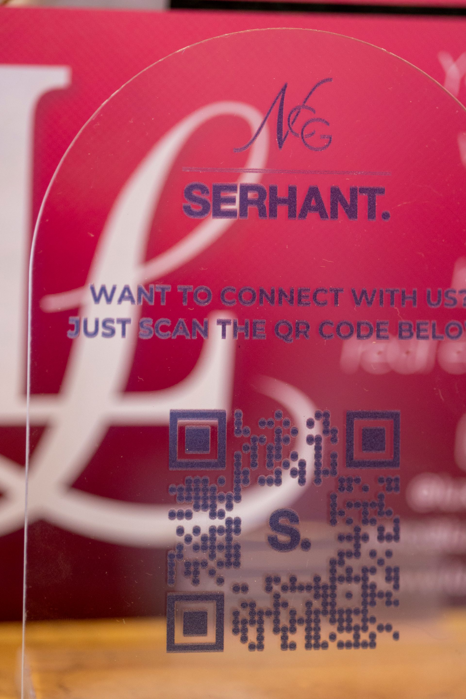 Clear acrylic sign with QR code and