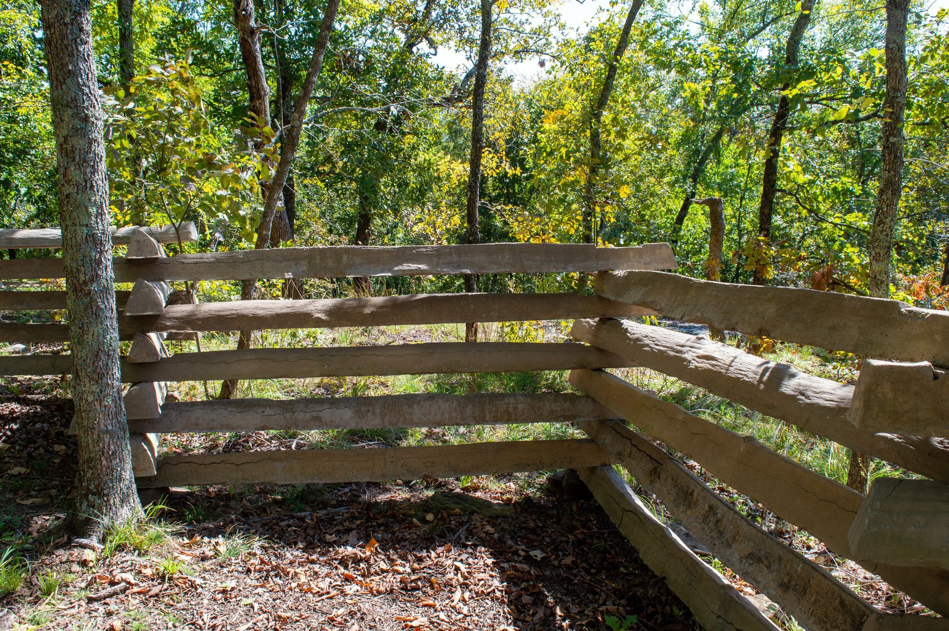 Log railing fence corner in the Ozarks