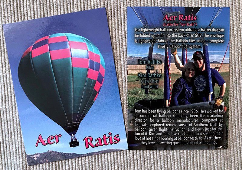 Hot air balloon trading card sample of shipment Hot air balloon trading cards sample front and back