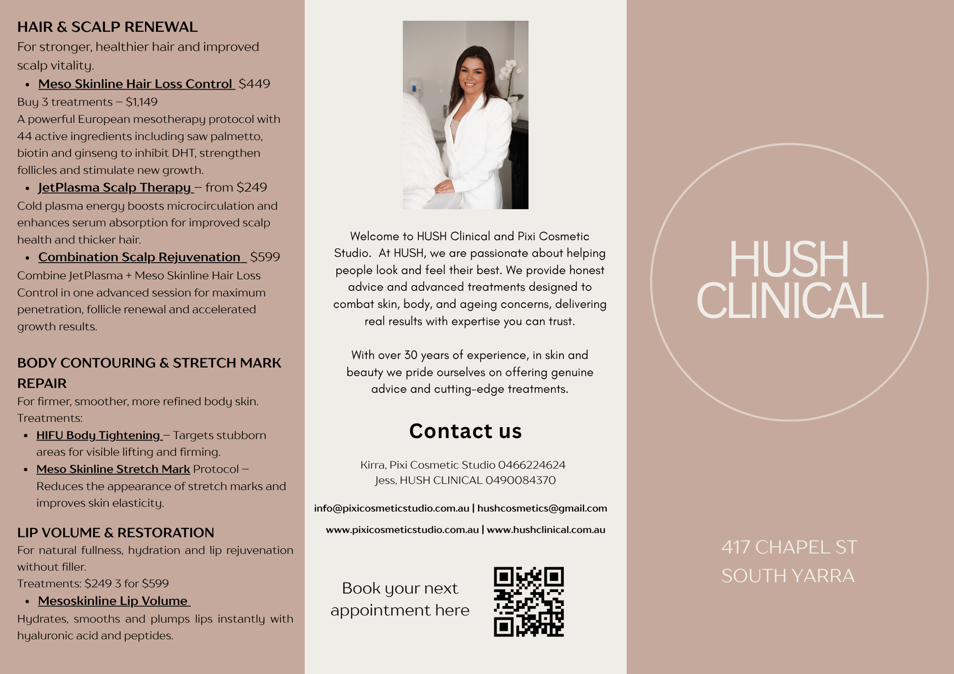 HUSH CLInical price list current hifu skin needling Jessica southyarra