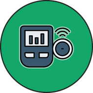 An icon of a remote control with a clock on a green background.