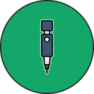 An icon of a microphone in a green circle.