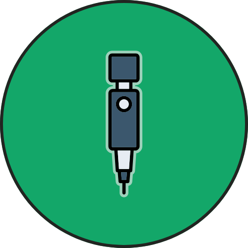An icon of a microphone in a green circle.