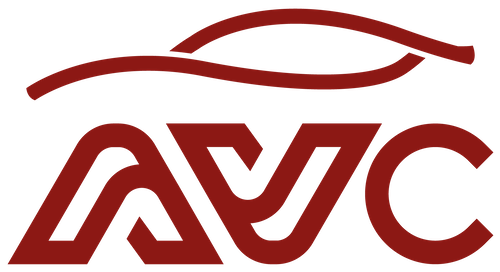 A red and white logo for a company called avc | Advanced Vehicle Contracts