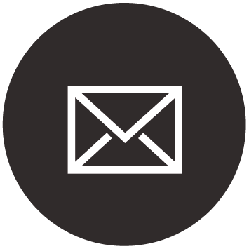 A black circle with a white envelope inside of it.