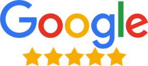 Google logo with five gold stars.