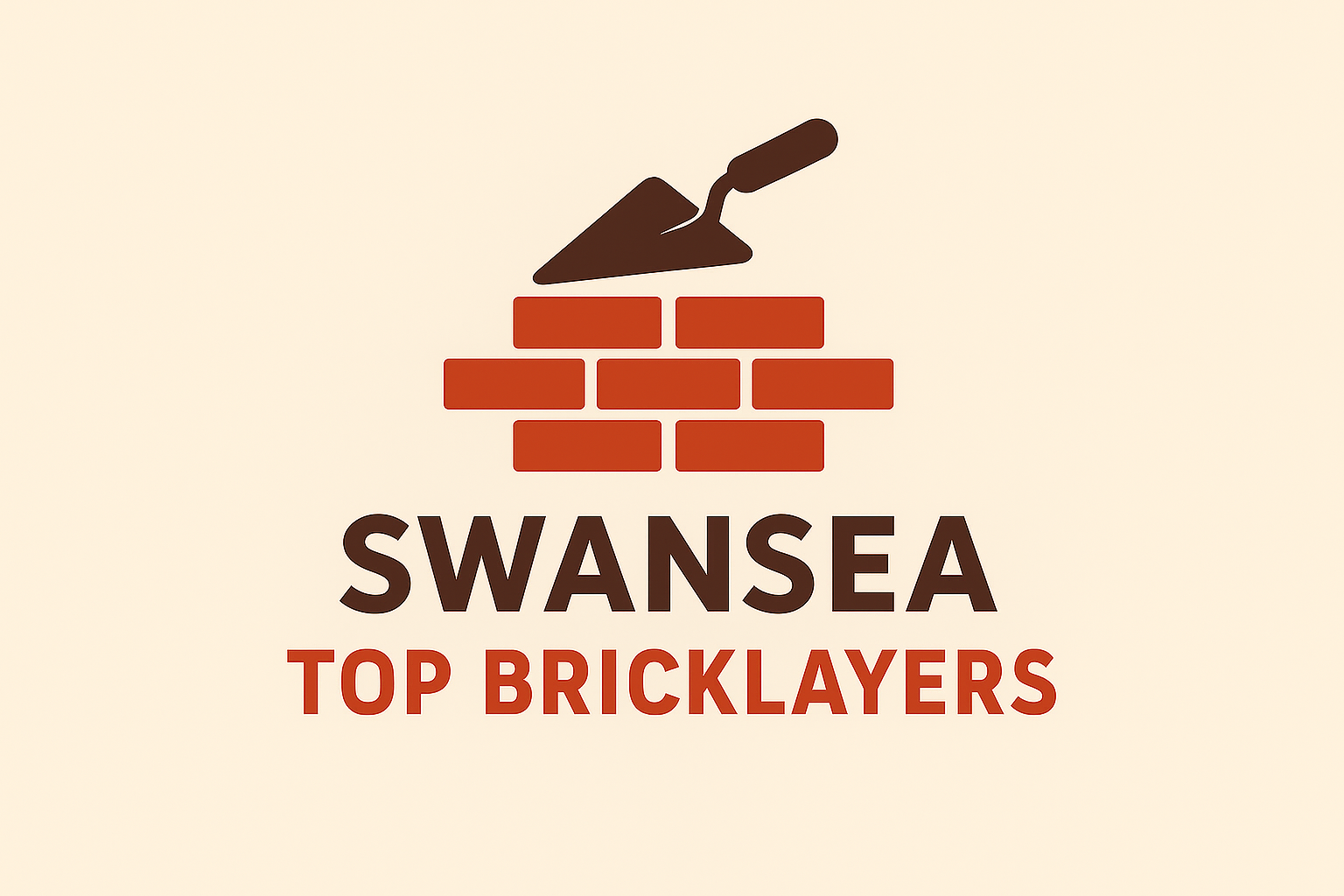 Logo for Swansea Top Bricklayers: brick wall with trowel, brown and orange text.