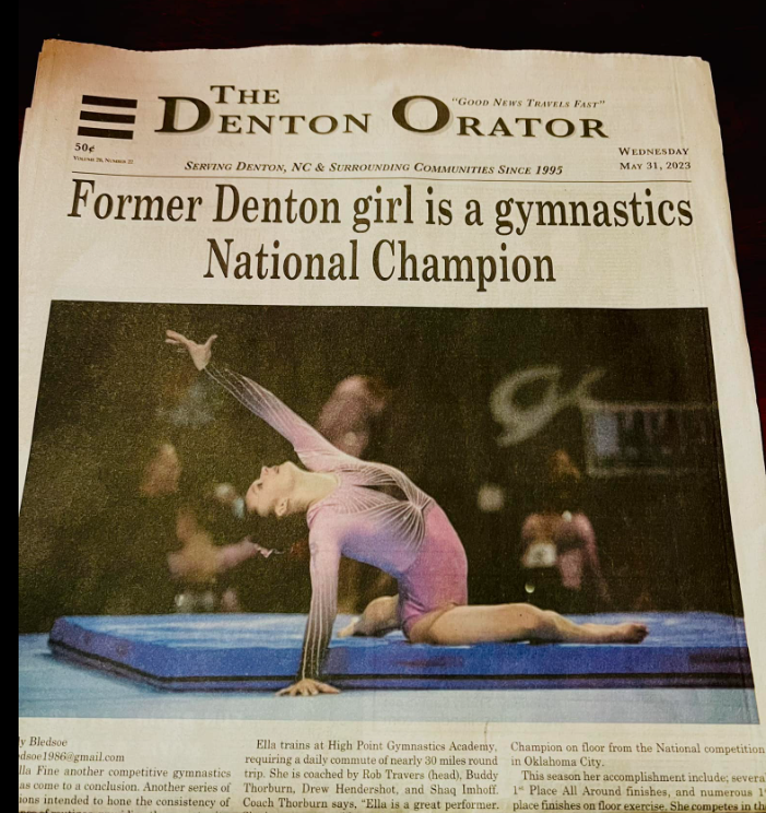 A newspaper article about former denton girl is a gymnastics national champion
