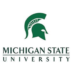 The logo for michigan state university has a spartan helmet on it.