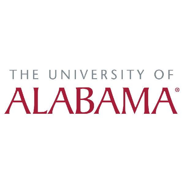 The university of alabama logo is red and white on a white background.